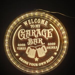Welcome to My Garage Bar LED Wall Sign - Brown & White